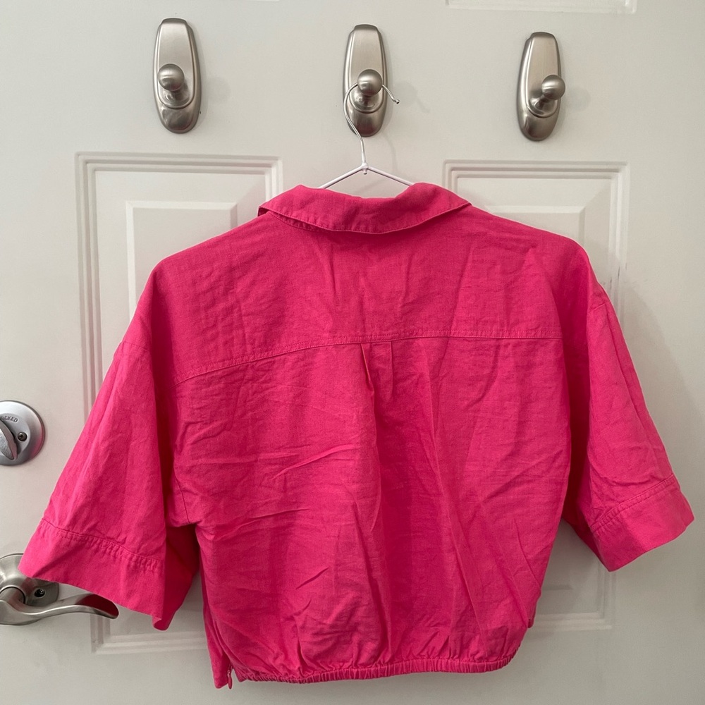 Frame cropped mixed linen button shirt - Picture 5 of 6